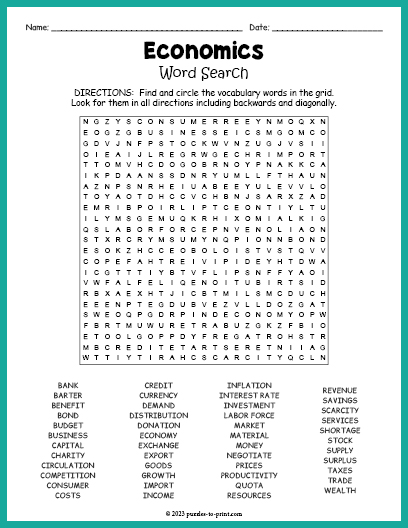 Economics Word Search