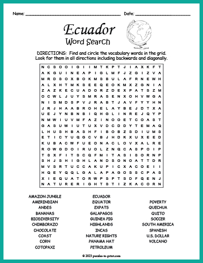 Ecuador Word Search