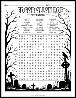 Free Printable Edgar Allan Poe Word search Puzzle Worksheet