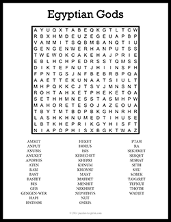 Free printable Egyptian Gods Word Search puzzle worksheet