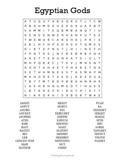 Egyptian Gods Word Search