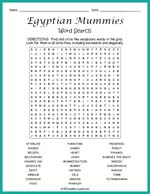 Egyptian Mummies Word Search Thumbnail