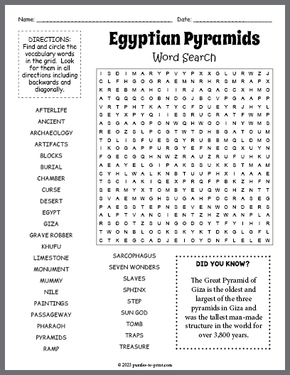 Egyptian Pyramids Word Search
