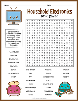 Free Printable Electronics Word Search Puzzle Worksheet