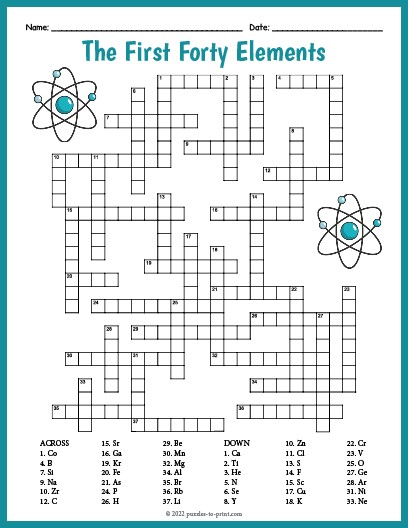 Printable Element Crossword Puzzle and Answers