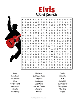 Free printable Elvis Word Search puzzle worksheet