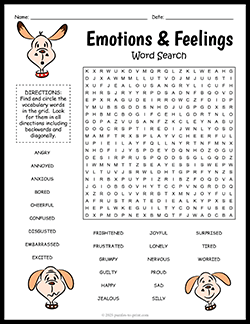 Free printable Emotions and Feelings Word Search puzzle worksheet