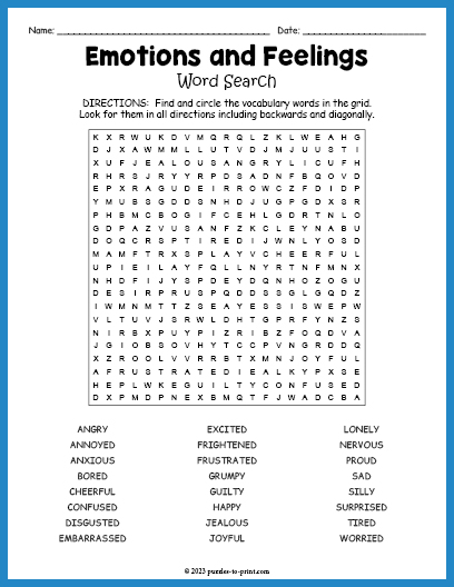 Emotions and Feelings Word Search