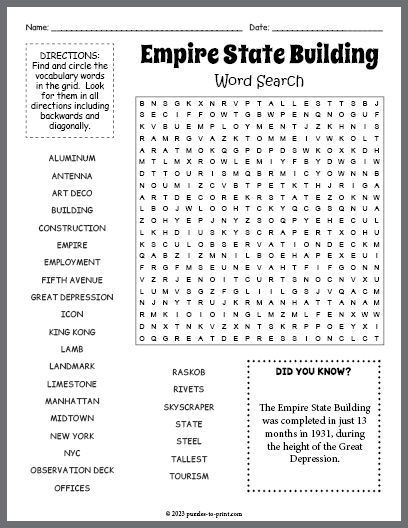 Empire State Building Word Search