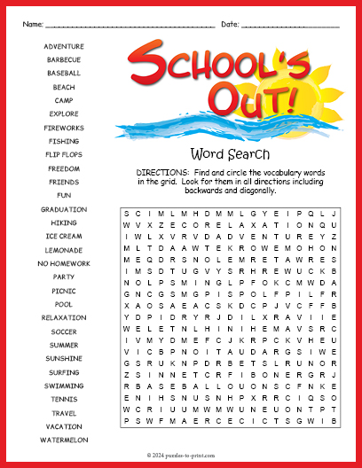 End of Year Word Search
