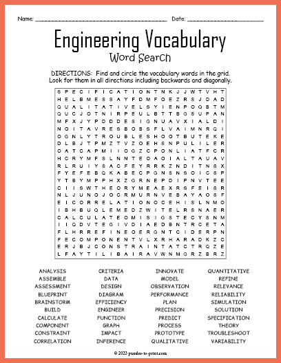 Engineering Vocabulary Word Search