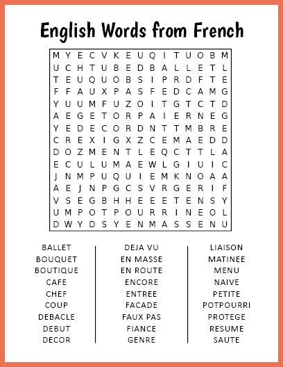English Words from French Word Search