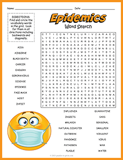 Free printable Epidemics Word Search puzzle worksheet