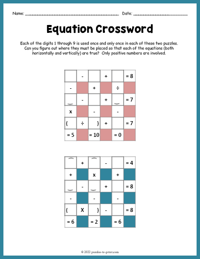 Equation Crossword