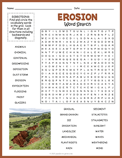 Free printable Erosion Word Search puzzle worksheet