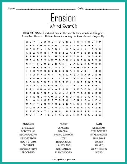 Erosion Word Search