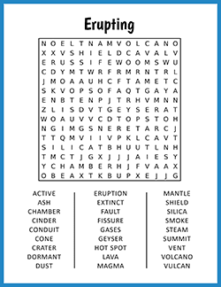 Free printable Erupting Word Search puzzle worksheet