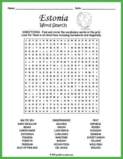 Estonia Word Search