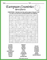 European Countries Word Search Thumbnail