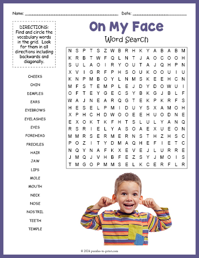 Facial Features Word Search