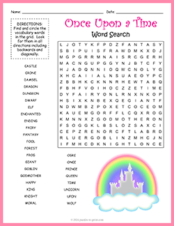 Free printable Fairytale Word Search puzzle worksheet