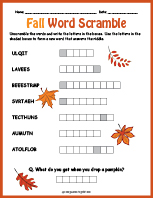 Fall Word Scramble thumbnail