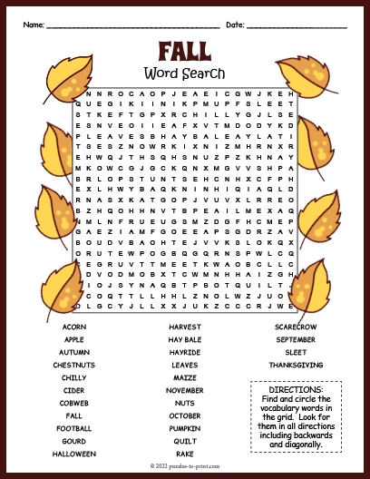 Fall Word Search Word Search