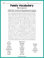 Family Vocabulary Word Search Thumbnail