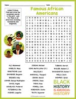 Famous African Americans Word Search Thumbnail