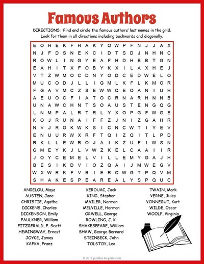 Famous Authors Word Search