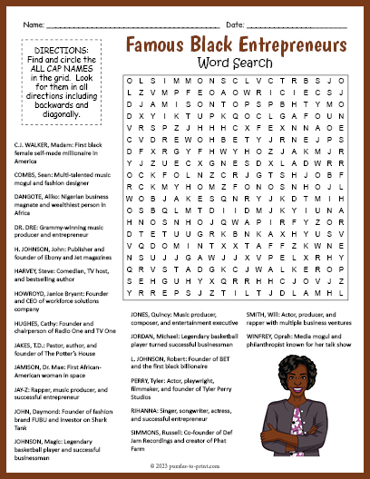 Famous Black Entrepreneurs Word Search