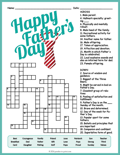 Father's Day Crossword Word Search