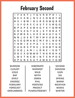 Free printable February Second Word Search puzzle worksheet