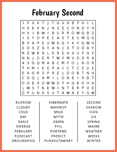 February Second Word Search