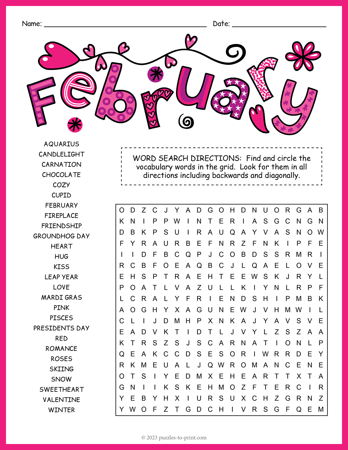 February Word Search February Word Search February Word Search February Word Search