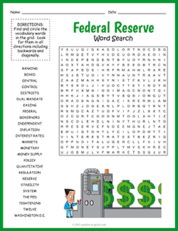 Free printable Federal Reserve Word Search puzzle worksheet
