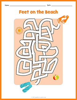 Free printable Feet on the Beach puzzle worksheet