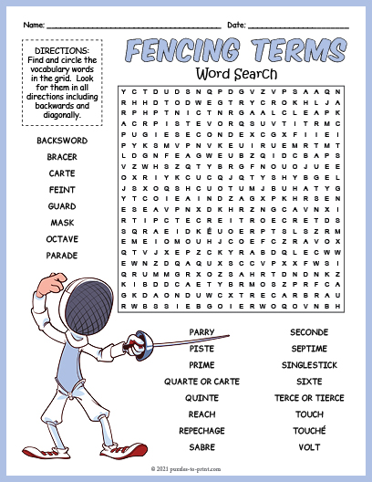 Fencing Terms Word Search 