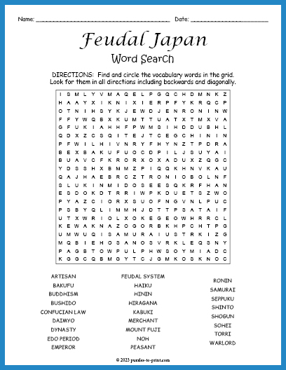 Feudal Japan Word Search