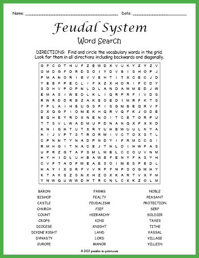 Feudal System Word Search