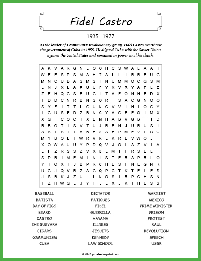 Fidel Castro Word Search