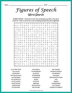 Free printable Figures of Speech Word Search puzzle worksheet
