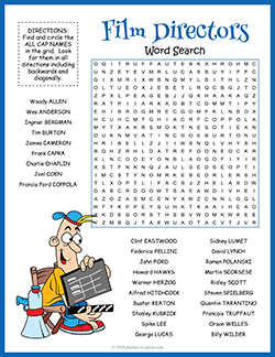 Free printable Film Directors Word Search puzzle worksheet