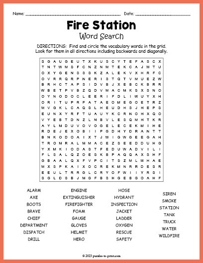 Fire Station Word Search