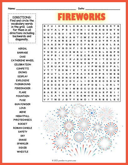 Fireworks Word Search