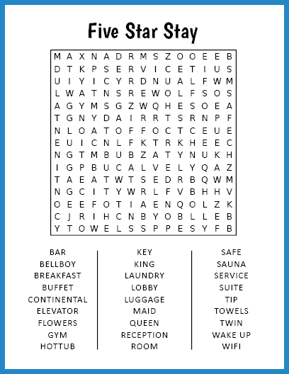 Five Star Stay Word Search