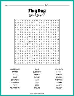 Free printable Flag Day Word Search puzzle worksheet