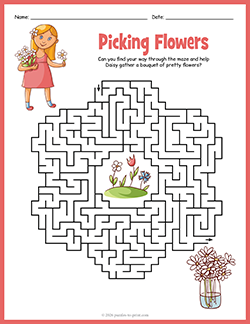 Free printable Flower Maze puzzle worksheet