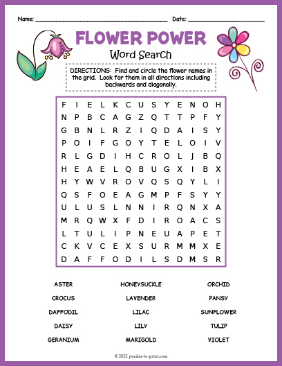 Flower Word Search