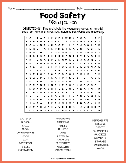 Food Safety Word Search